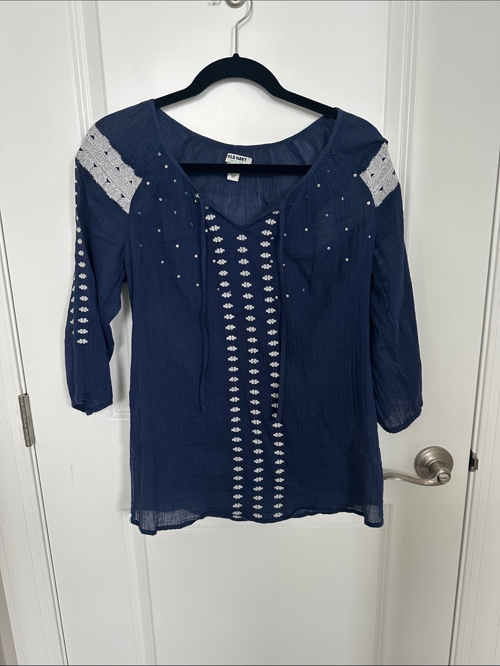 Old Navy Navy Embroidered Tunic Top